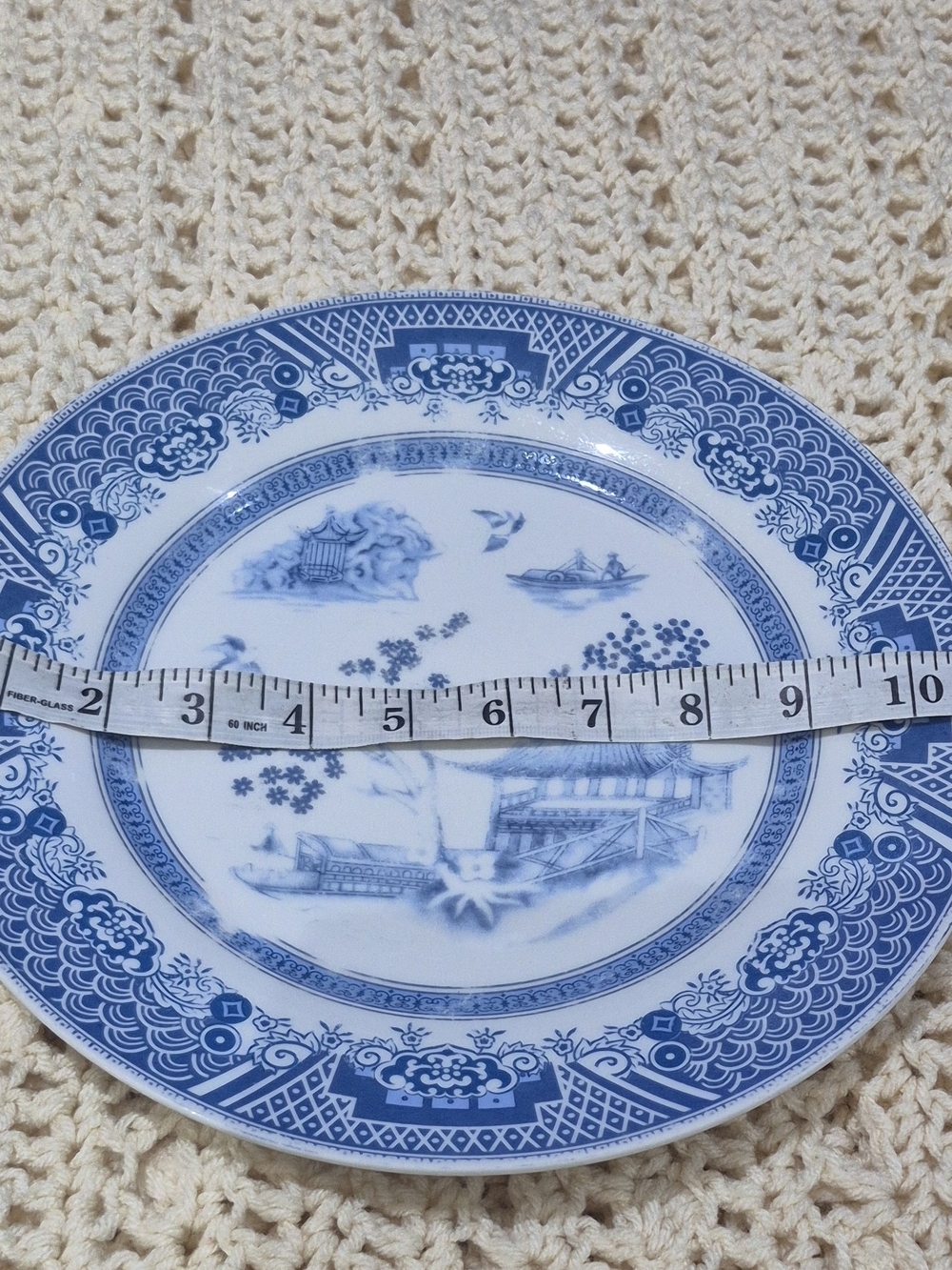 VTG. CHINESE GARDEN EMERALD  Blue and White Porcelain Decorative Plate -
